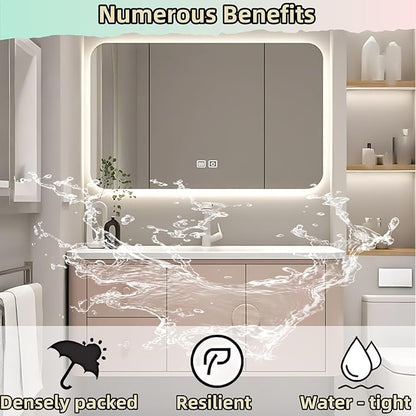 36IN Pink Modern Bathroom Vanity - Bathroom Vanities Set with 2 Drawers Wall Mounted | Rounded Corner Smart Defogging Mirror Cabinet with Lighting & Time Display, Side Opening Storage Shelf (Style B)