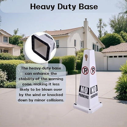 26.5" Caution Cones, 4-Sided Visible Safety Signs with Heavy Rubber Base, Warning for Slip & Fall Prevention, Indoor/Outdoor Use (4, No Parking-White, 26.5 inch)