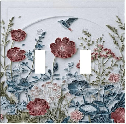 Wildflowers Rustic Flowers Floral Plants 2 Gang Double Toggle Wall Plate Cover Decorative Light Switch Covers Electrical Faceplate Switch Plates for Bathroom Kitchen Home