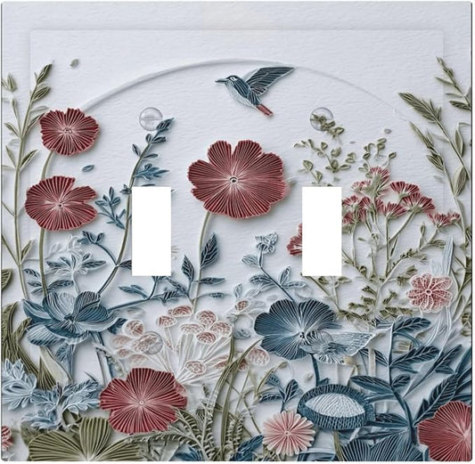 Wildflowers Rustic Flowers Floral Plants 2 Gang Double Toggle Wall Plate Cover Decorative Light Switch Covers Electrical Faceplate Switch Plates for Bathroom Kitchen Home