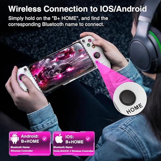NealGamefy Phone Controller for iPhone/Android - Mobile Gaming Controller with Hall Effect Joystick, Phone Case Support,Turbo Function, Dual Vibration- Phone Controller Compatible with More Games
