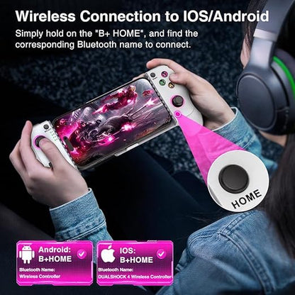 NealGamefy Phone Controller for iPhone/Android - Mobile Gaming Controller with Hall Effect Joystick, Phone Case Support,Turbo Function, Dual Vibration- Phone Controller Compatible with More Games