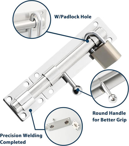 Alise 6 inch Barrel Bolt Latch,Slide Bolt Latch,Heavy Duty Solid SUS304 Stainless Steel Slide Lock for Wooden Fence,Barn Door,Interior or Outdoor Door Chrome MS8000