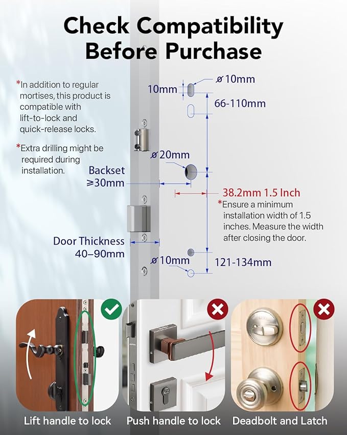 Deadbolt Smart Door Lock Fingerprint Door Lock with Keypad，Smart Lock for Front Door Children Proof IC Card,40–90mm Multipoint Locks (Not Suitable Point Mortise Lock)(OSP Black)