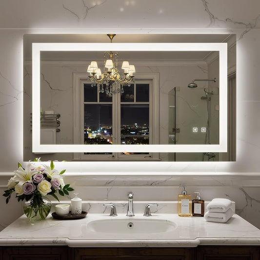 40X24 Inch LED Bathroom Mirror with Lights, Frontlit+ Backlit Bathroom Vanity Mirror for Wall, Ultra-Clear Tempered Glass, Shatter-Proof, Anti-Fog and Memory Function, ETL Listed