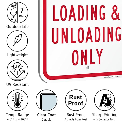 SmartSign (Pack of 2) 18 x 12 inch "No Parking - Loading And Unloading Only" Sign, 120 mil Thick Aluminum Composite (ACM), Engineer Grade Reflective Material, Red and White, Made in USA