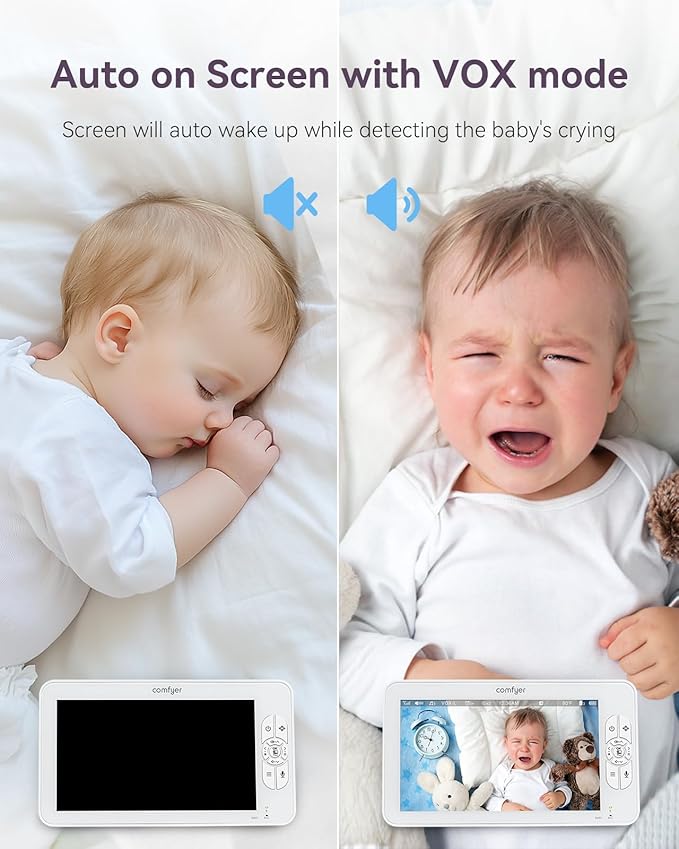 7" HD Split-Screen Baby Monitor with 2 1080P Cameras, 120 Hrs 6000mAh Battery Runs 5 Days in VOX Mode, No WiFi Monitor with a Flexible Bracket, 2 Way Audio, Remote PTZ, Auto Night Vision