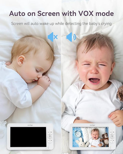 7" HD Split-Screen Baby Monitor with 2 1080P Cameras, 120 Hrs 6000mAh Battery Runs 5 Days in VOX Mode, No WiFi Monitor with a Flexible Bracket, 2 Way Audio, Remote PTZ, Auto Night Vision