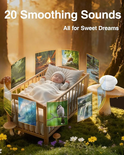 Portable White Noise Sound Machine for Baby Kids Adults with 20 Natural Soothing Sounds, 48H Playback, 30-Level Volume, 3 Timers, Memory & Night Light, Noise Canceling for Sleeping, Home, Travel, Mini