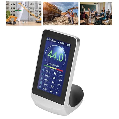 Sound Meter, Wall Hanging LCD Sound Level Meter 30-130db Noise, Temp, Humidity, PM2.5 Detector - Sensor, Large Display, Ideal for Home and Office