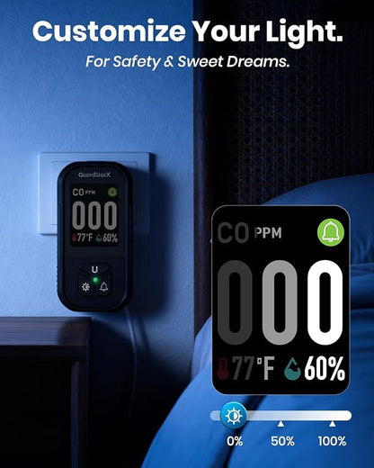 X-100D 3-in-1 Carbon Monoxide Detectors Plug in, 180°Rotating Display, Portable Carbon Monoxide Detector for Travel, CO Detector with Triple Alerts, Early Warning for Home, RV, Hotel - Black