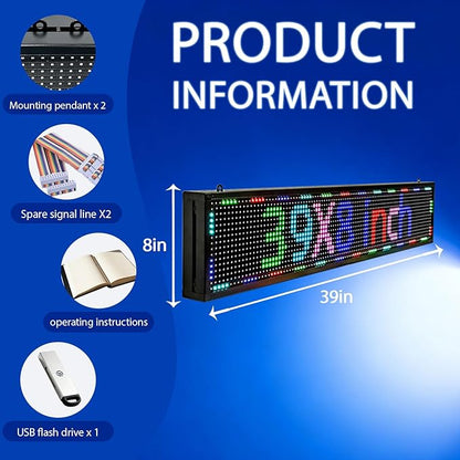 Programmable LED Sign Outdoor Full Color – 39"x8" Scrolling Message Board, Custom Digital Advertising Display, WiFi Control, High Brightness Neon Business Sign for Store, Bar, Restaurant