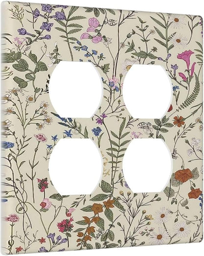 Decorative Outlet Covers Rustic Beige Wildflower Flowers 2 Gang Wall Plate Cover Double Duplex Receptacle Two Switch Light Switch Cover Plate Jumbo Dual Faceplate for Home Decor