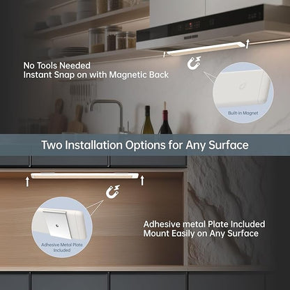 10 Inch Under Cabinet Lighting, Expandable LED Cabinet Light with Sensor Controls, Adjustable Color Temperature & Brightness, Wireless Magnetic Installation