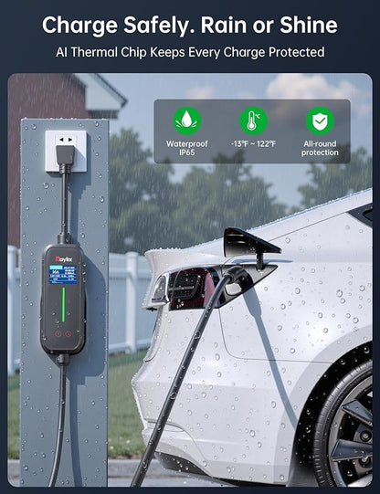 12A-16A Level 1&2 Charger for Tesla Adjustable Current, Delay Charge & Smart Display NACS Mobile/Home Charger, 21ft Mobile Connector Cable for Model X/Y/3/S/Cybertruck, NEMA 6-20/5-15 Plug, 110-240V