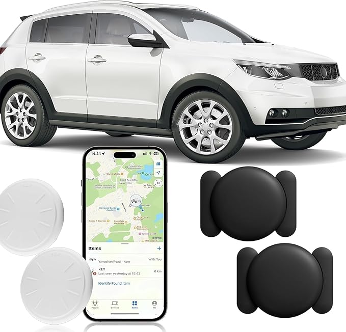 Tracker Device for Vehicles,Real Time GPS Car Tracker Work with Apple Find My(iOS Only),No Monthly Fee Anti-Theft Hidden Car GPS Tracker with Magnetic Case (Black,2PCS)