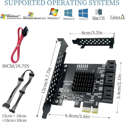 PCI-E 1X to SATA 3.0 Controller Card, 6-Port SATA III 6Gbps Expansion Card Supports PCI-Express (1x/4x/8x/16x) Slots Compatible with SSDs and HDDs, for Windows/XP/MAC/Linux Systems