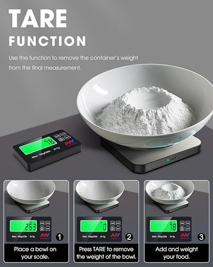 Mik-Nana Food Scale, 22lb Digital Kitchen Scale with 7 Units LCD Display & Tare Function, Stainless Steel Weight Grams and Ounces for Baking, Cooking and Meal Prep (Batteries Included)