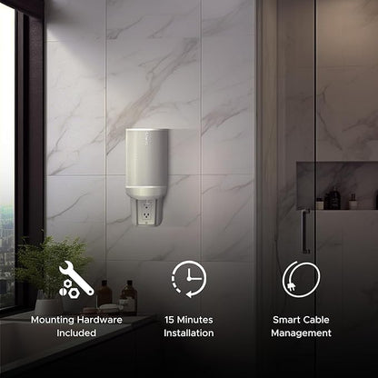 Sound Bass ERA100 Shelf Wall Outlet AC, White, Home, Compatible with Sonos ERA 100, Plug Mount Organizer, Bathroom, Kitchen, Bedrooms, Cord Management, Easy Installation, Mounting Kit Included