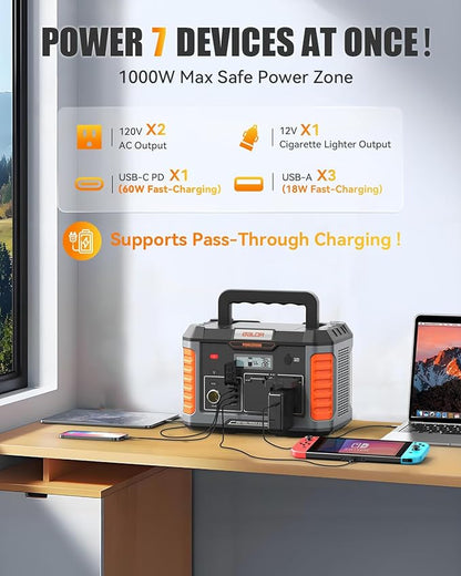 BALDR 1000W Power Station, 808Wh, 18.5 lbs Portable Lightweight Solar Generator with AC Outlet, Multiple Ports for Camping, Home Backup.