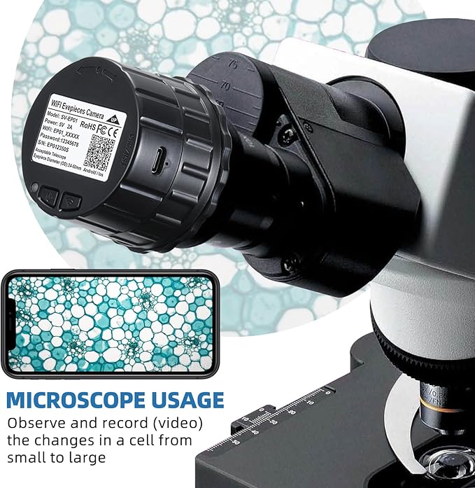 WiFi Telescope Eyepiece Camera for Spotting Scopes Electronic Eyepiece 32GB Video Recording Digital Eyepieces Camera, Telescope Accessories for 24mm-50mm Optical Telescopes and Microscope