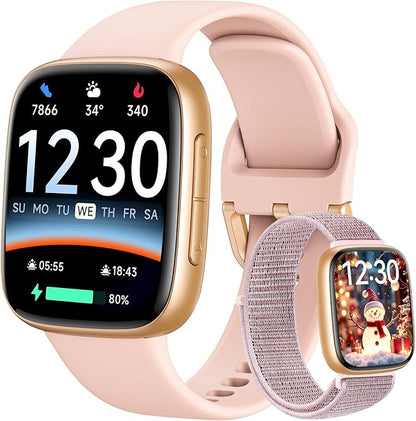 Fitpolo Smart Watch for Women, 1.85" AMOLED Fitness Tracker with Bluetooth Call, Heart Rate/Sleep/SPO₂ Monitor, 100+ Sports Modes, 3ATM Waterproof Smartwatch for Android/iPhone, Includes 2 Bands