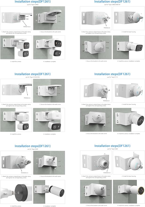 Corner Wall Mount Bracket Compatible with TP-Link Tapo C246D/C236/C216/C217/C113/C420/C400/C400 KIT/C460 Security Camera, Easy Installation with Precise Hole Positioning (White)