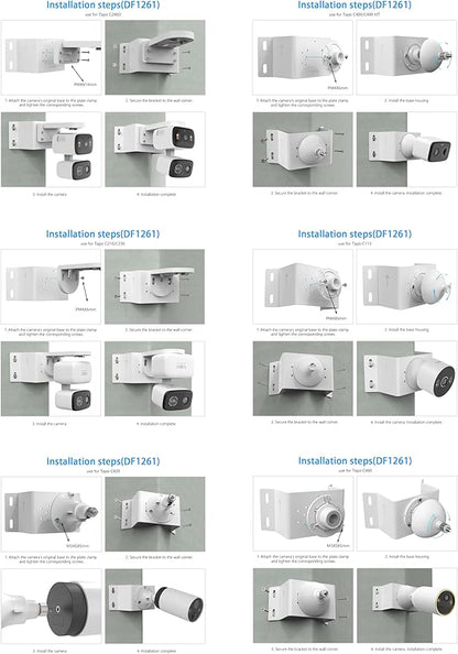 Corner Wall Mount Bracket Compatible with TP-Link Tapo C246D/C236/C216/C217/C113/C420/C400/C400 KIT/C460 Security Camera, Easy Installation with Precise Hole Positioning (White)