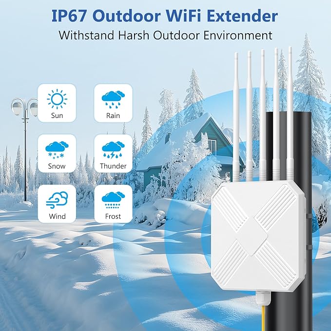 AX3000 Outdoor WiFi 6 Extender - Outdoor Access Point - Long-Range Dual Band WiFi, IP67/PoE/5 Antennas for Events, Commercial Use | Starlink-Compatible
