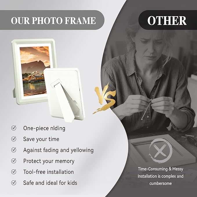 Light Gray 5x7 Picture Frame with Acrylic Front 4 Pack, ABS Frame for 5x7 or 4x9 Photos, Shatterproof UV-Resistant Tabletop Photo Frame, Vertical/Horizontal Display for Home Décor