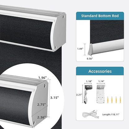 SmartWings Motorized Light Filtering Roller Shades 60% Blackout Work with Matter Homekit Alexa Z-Wave ZigBee SmartThings Google, Cordless with Remote Control, Twilight Obsidian