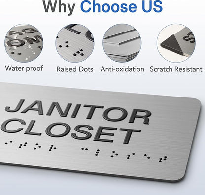 RECEPTION Signs with Raised Text & Grade 2 Braille, Brushed Aluminum/Silver Finish Easy Install with Double-Sided Tape, ADA Compliant Office Door Sign