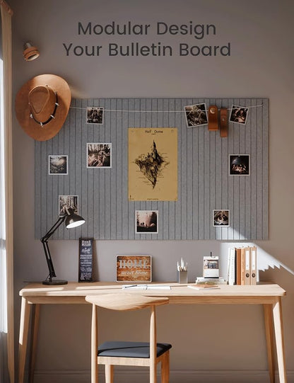 Large Felt Bulletin Board 48" x 36" Cork Board Alternative-12 Pack with 70 Safe Removable Adhesive Tabs, Cork Boards for Walls Pin Board for Home Office Classroom Felt Board-Blue Gray