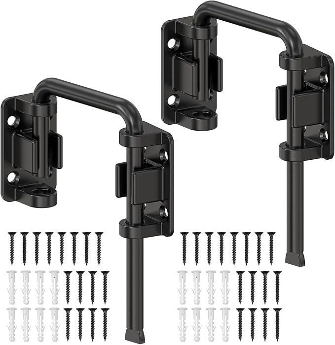 Sliding Door Loop Lock, 90/180 Degree Stainless Steel Patio Door Latch for Sliding Barn/Single/Double Opening Gate, Shed, Closet, Window, Fence - Home Security Loop Latch (Black-2PCS)