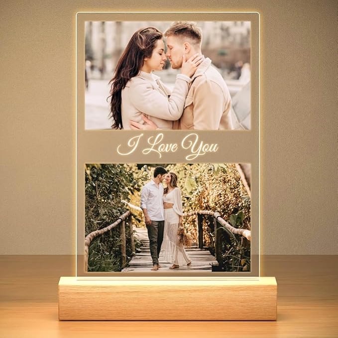 Custom Picture Frame with Photo, Customized Picture Frames with Night Light, Custom Photo Frame, Personalized Valentines Day Gifts for Her Him Women Men