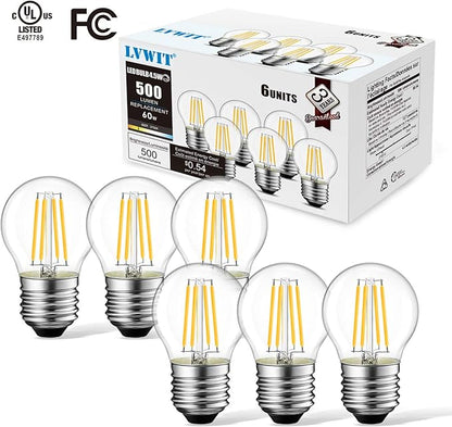 LVWIT G14 LED Filament Globe Bulb 4.5W(60W Equivalent), Dimmable 2700K Warm White Light E26 Screw Base, Decorative Edison Light Bulb, UL-Listed(6-Pack)