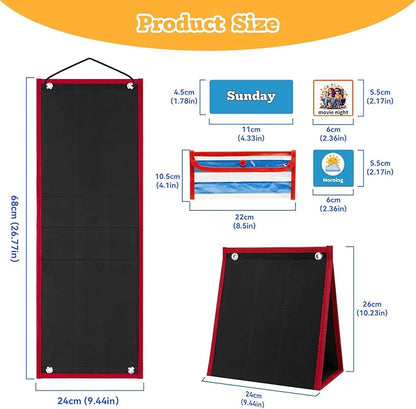 Visual Schedule for Kids Chore Chart，2 in 1 Daily Schedule Board Routine Pocket Chart Cards for Toddlers,Autism Learning Materials Tool Wall Planner for Home School with 103 Cards （Black）