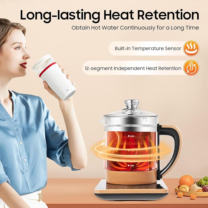 Electric Glass Kettle For Boiling Water For 1.8 L Temperature Control Tea Maker With 18 Smart Menu Bpa-Free & Boil-Dry Protection For Health Medicine Meals Scented Tea