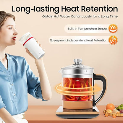 Electric Glass Kettle Kit, 1.8L Glass Hot Boiler With Digital Base, 800W Temperature Control Electric Kettle with Steamed Eggs Holder Hfor Boiling Water, Tea, Coffee