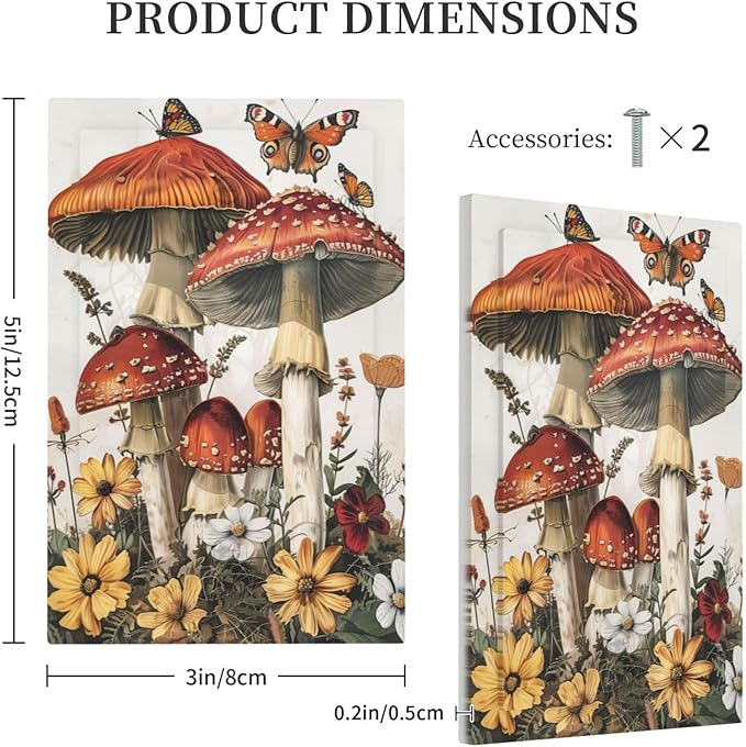 Light Switch Cover Plate Mushroom Forest Butterfly Wild Flower 1 Gang No Device Blank Electrical Wall Plates Faceplate Decorative Switch Plate For Bed Room Living Room Decor