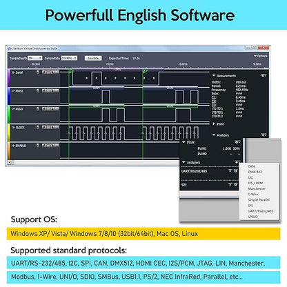 USB Logic Analyzer LA2016 16 Channel 200MHz 1G Memory with English PC Software Portable High Speed Supports I2C SPI CAN UART for Windows MacOS Linux