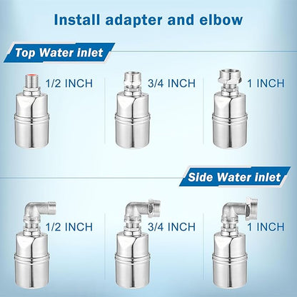 Mornajina 1/2" 3/4" 1" Automatic Float Valve, 304 Stainless Steel Fully Automatic Water Level Control Float Valve, Auto Shut Off Ball Mini Float Valve for Pool, Fish Tank, Livestock Troughs, Pond