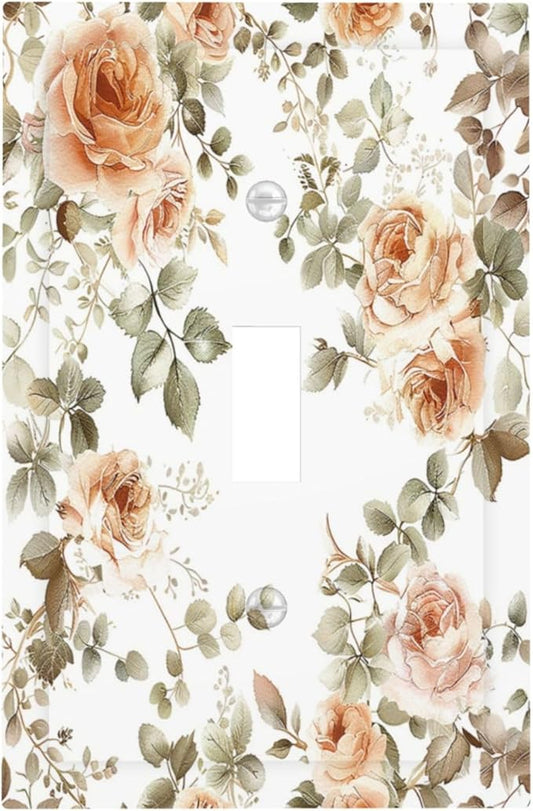 Decorative Light Switch Cover Vintage Warm Color Orange Flowers And Leaves 1 Gang Single Toggle Device Electrical Faceplate Switchplates Decorator Outlet Wall Plate for Bedroom living Room