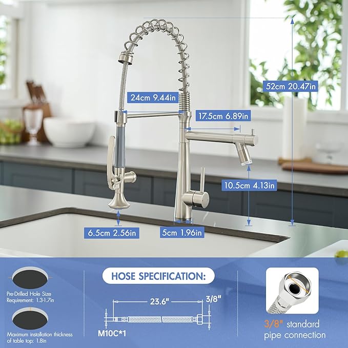 AIMADI Pull Down Kitchen Faucet with Sprayer,Commercial Single Handle Stainless Steel Brushed Nickel Kitchen Sink Faucet with LED Light