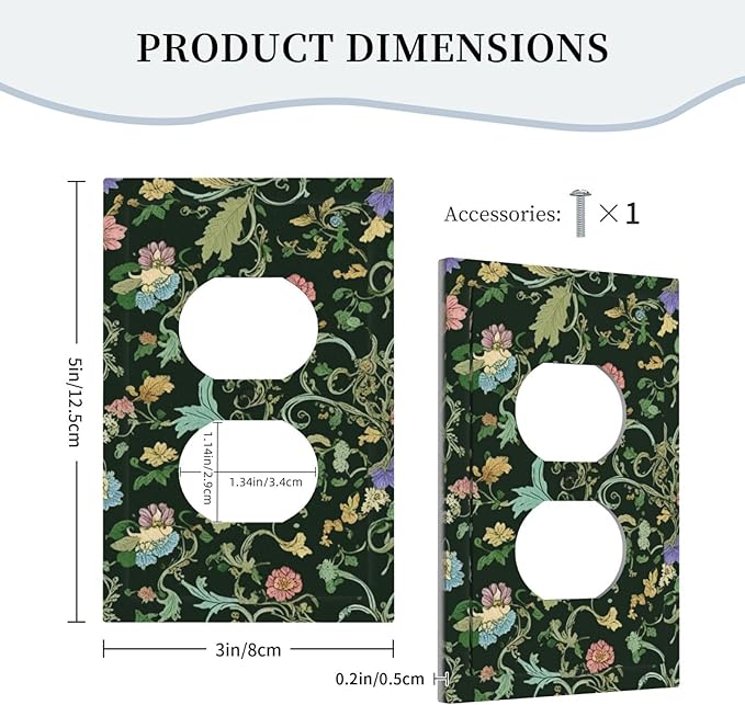Decorative Outlet Covers Vintage Green Leaf Plant Rustic Pink Flower 1 Gang Duplex Light Switch Cover Plate Wall Plates for Electrical Outlets Switchplate Faceplate