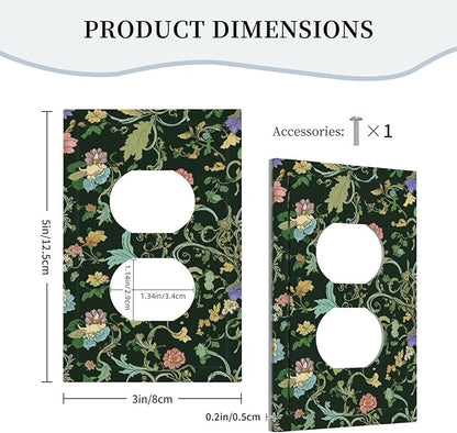 Decorative Outlet Covers Vintage Green Leaf Plant Rustic Pink Flower 1 Gang Duplex Light Switch Cover Plate Wall Plates for Electrical Outlets Switchplate Faceplate