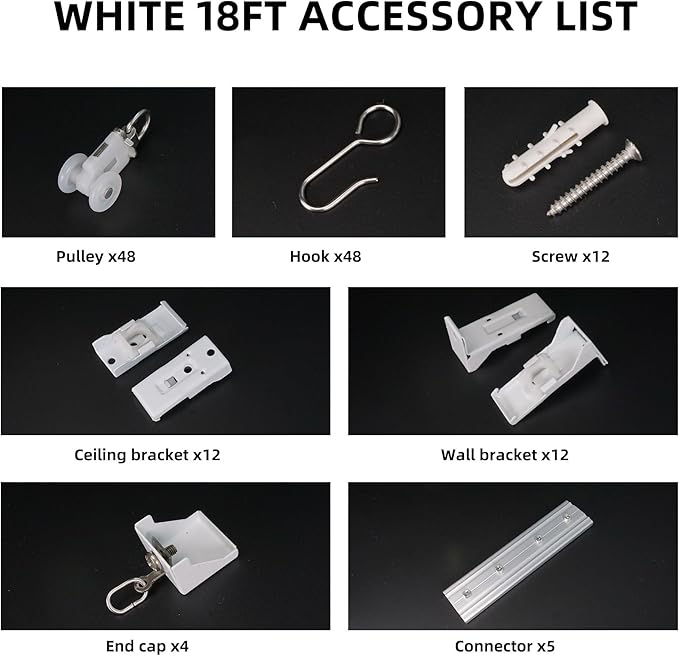 Curtain Track for Ceiling or Wall, Heavy Duty Aluminum Alloy with Smooth Sliding, Easy to Install, White, 3ft To 18ft