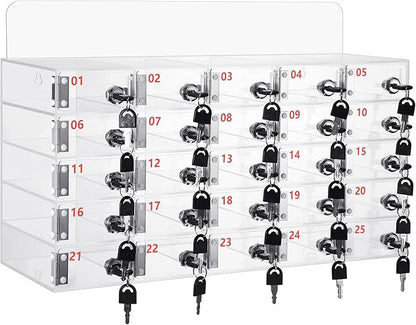 Threan 25 Slot Cell Phone Storage Box, Clear Cell Phone Storage Cabinet Wall Mounted, Including Door Locks and Keys for Office School Factory Classroom Students Staff