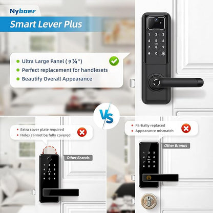 WiFi Video Smart Door Lock with Camera & Doorbell, Keyless Entry Fingerprint Lock with Handle for Front Door, Nyboer Keypad Electronic Digital with Rechargeable Lithium Battery, Easy Installation