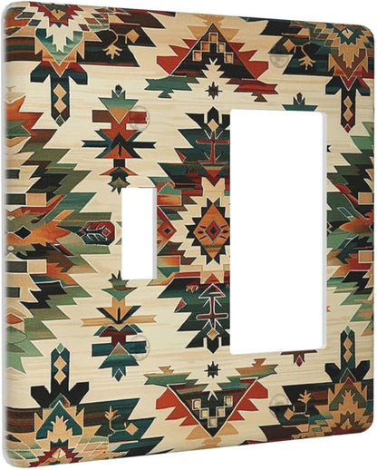 Outlet Covers Southwest Rustic American Indian Aztec Boho 1 Toggle 1 Rocker Combination Decorative Wall Plate Electrical Switch Plates Light Switch Cover Plate for Bed Room living Room